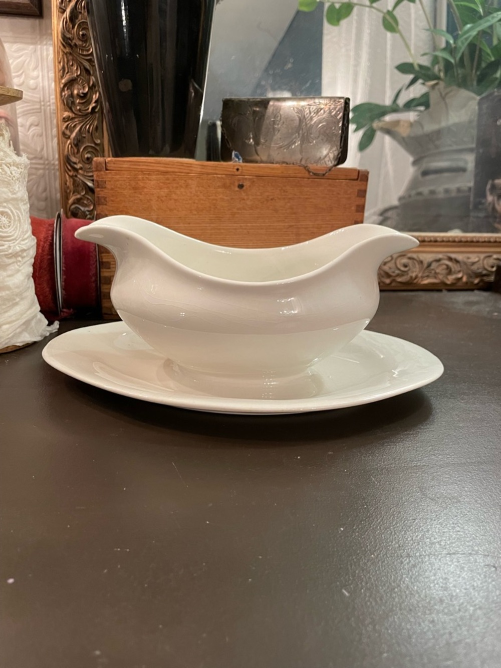 Johnson Bros England White Ceramic Gravy Boat with Attached Underplate